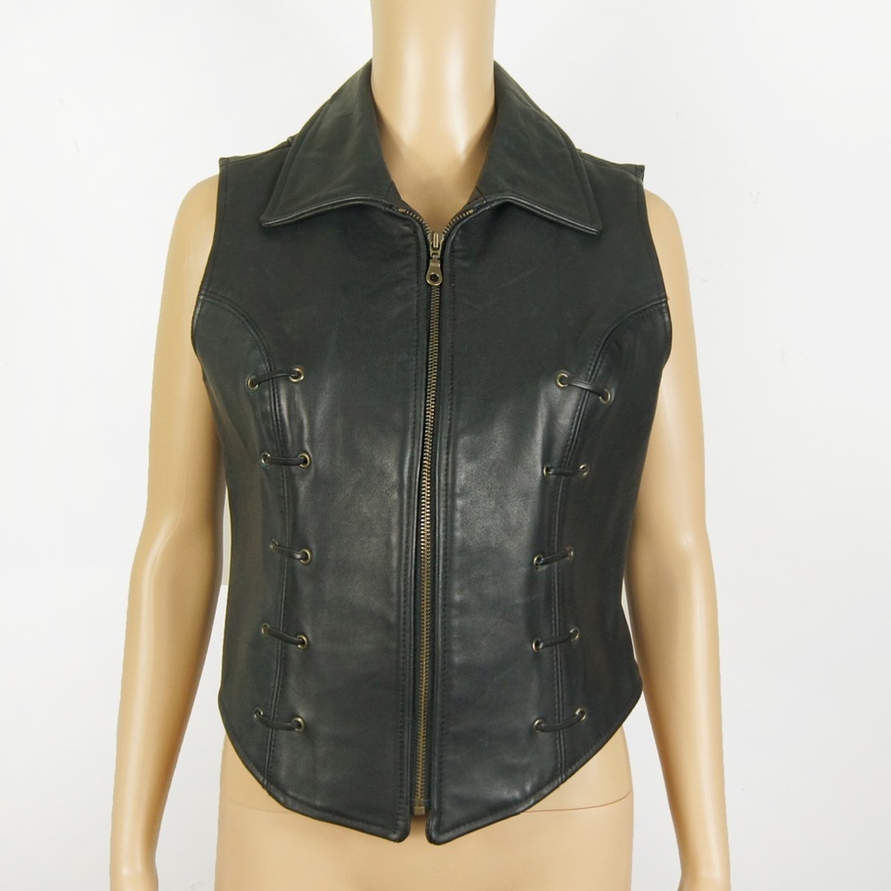 RUDSAK Black Leather Zip Front Vest